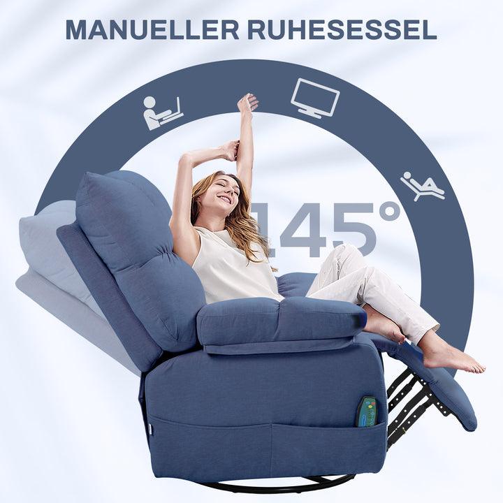 Massagestol med varme- og lænefunktion, drejelig, op til 150 kg, metalstel, 98x90x98cm, blå