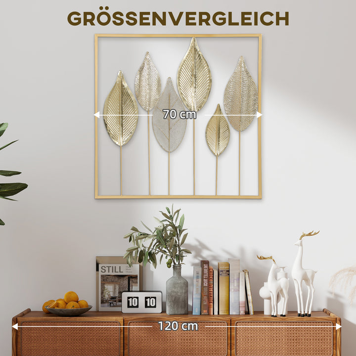 Metalramme med bladdesign, vægdekoration, moderne stil, guldfarvet