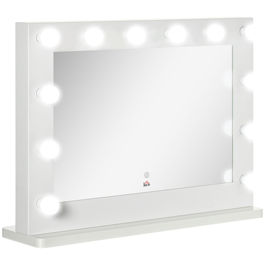 Hollywood-spejl med belysning, touch-betjening, hukommelsesfunktion, 12 dæmpbare LED-lamper, hvid, 80 x 60 cm