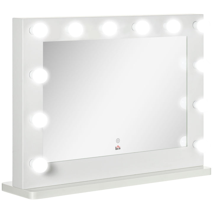 Hollywood-spejl med belysning, touch-betjening, hukommelsesfunktion, 12 dæmpbare LED-lamper, hvid, 80 x 60 cm