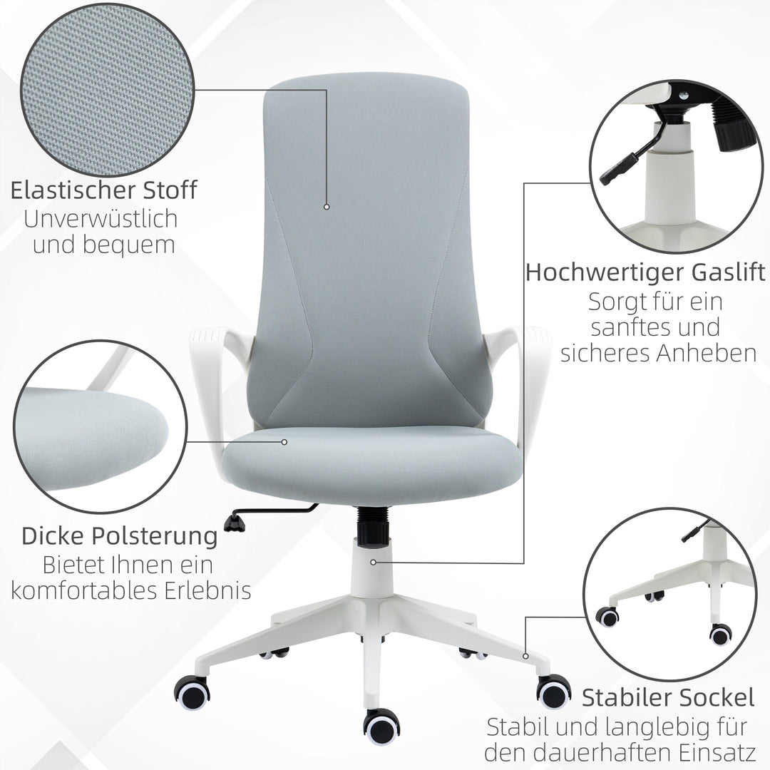 Kontorstol med vippefunktion, højdejusterbar, op til 120 kg, ergonomisk, drejelig, 62 x 56 x 110-119,5 cm, lysegrå