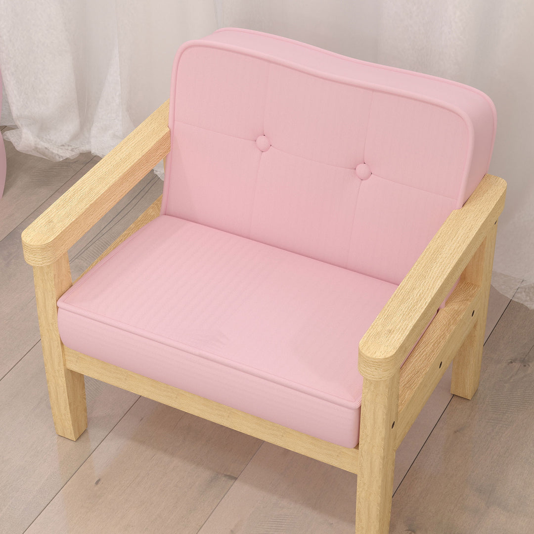Børnelænestol/sofa med fløjlslook, ben i massivt træ, skumhynde, børnestol til børneværelse/legerum, 46,5 x 44 x 45 cm, til børn 3-8 år, pink