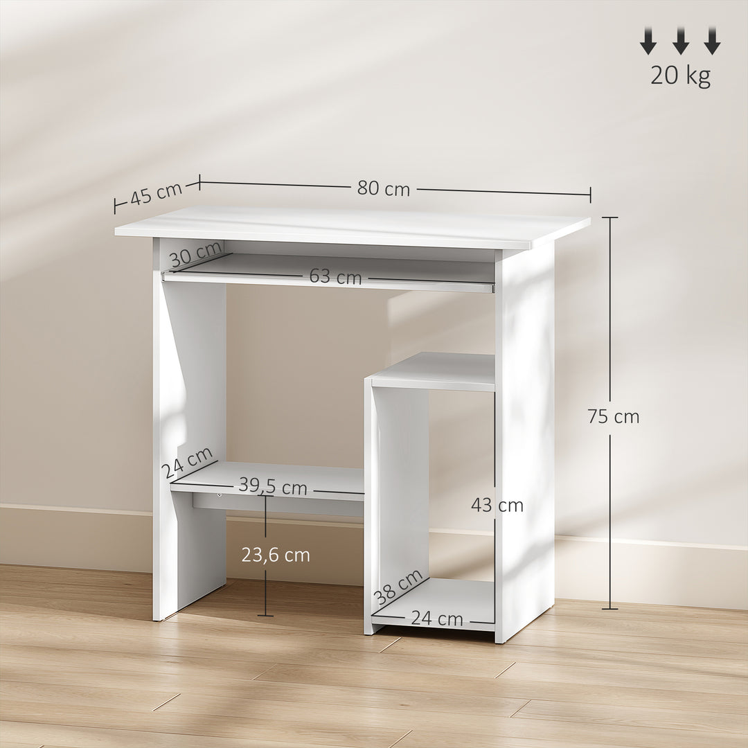 Computerbord, skrivebord, spånplade, metal, 80 x 45 x 75 cm, hvid