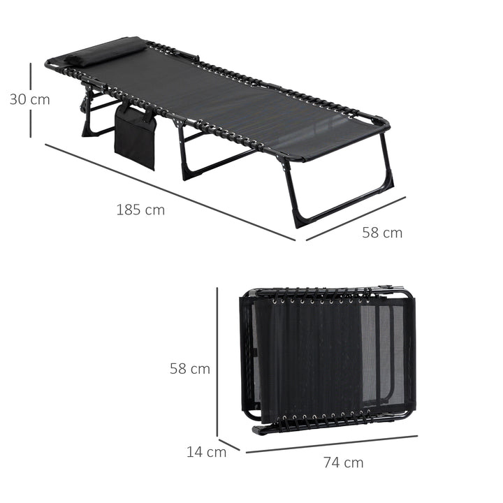 Liggestol, foldbar liggestol med nakkepude, stålstel, betræk af netstof, 120 kg lasteevne, sort