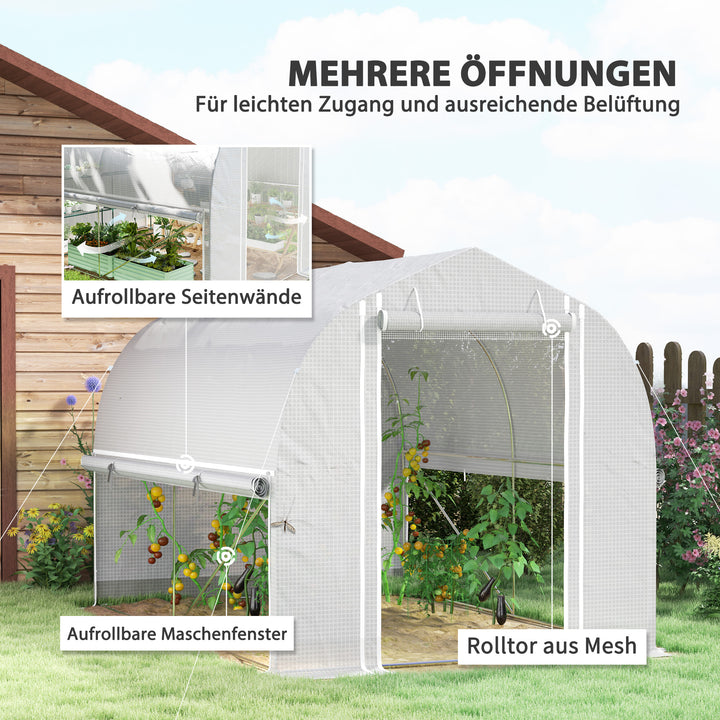3 X 2 x 2 m polytunnel drivhus med oprullbare sidevægge, uv-bestandigt plastikdæksel og stålramme, hvid