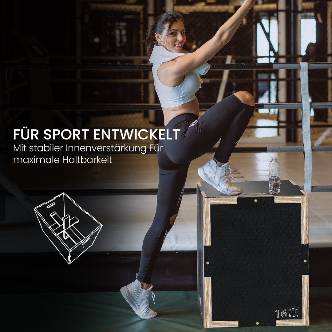 Plyo-boks/springboks, robust, 40,5 x 35,5 x 30,5 cm, sort, håndtag 10 x 3,5 cm, op til 120 kg