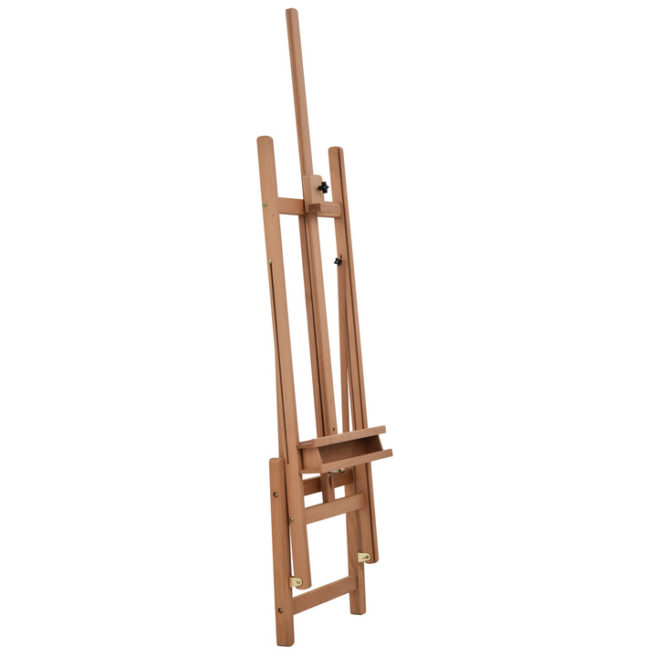 Staffeli, båreramme, atelierstaffeli, højde- og vinkeljusterbart med opbevaringsrum, naturligt bøgetræ, 53 x 50,5 x 171-230 cm