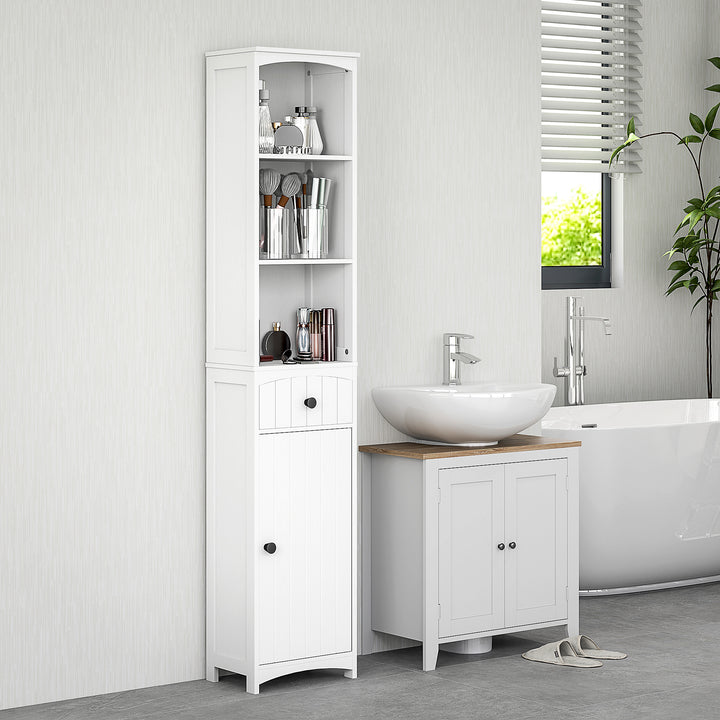 Badeværelsesskab med 3 hylder, 1 skuffe, robust, mdf, hvid