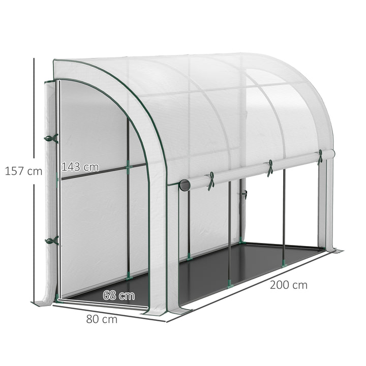 Vægmonteret drivhus, tilgængeligt plantehus, plastikpresenning, 300 x 80 x 157 cm, hvid