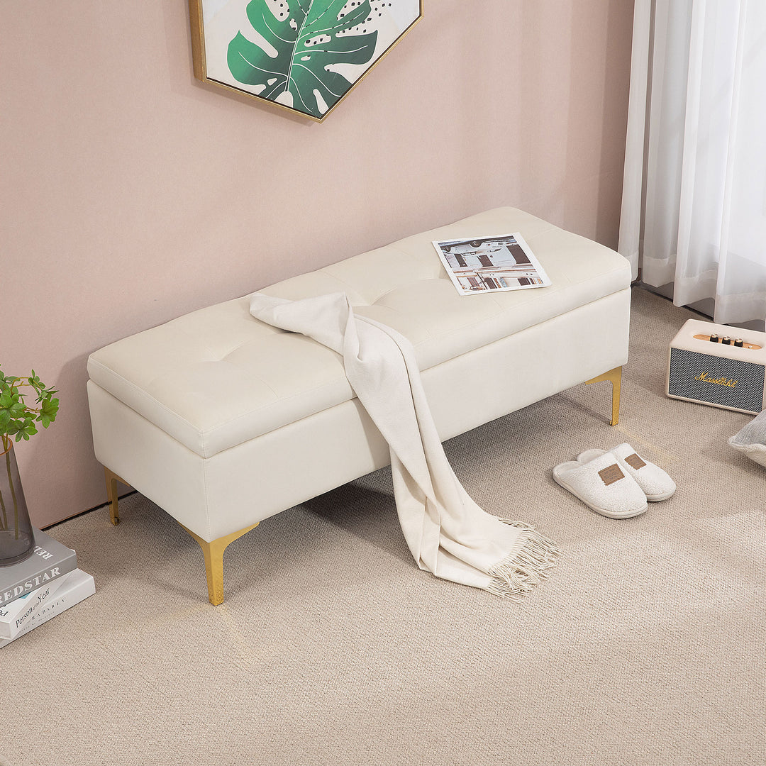 Bænk med opbevaringsplads, lasteevne op til 120 kg, 120 x 44 x 44,5 cm, beige