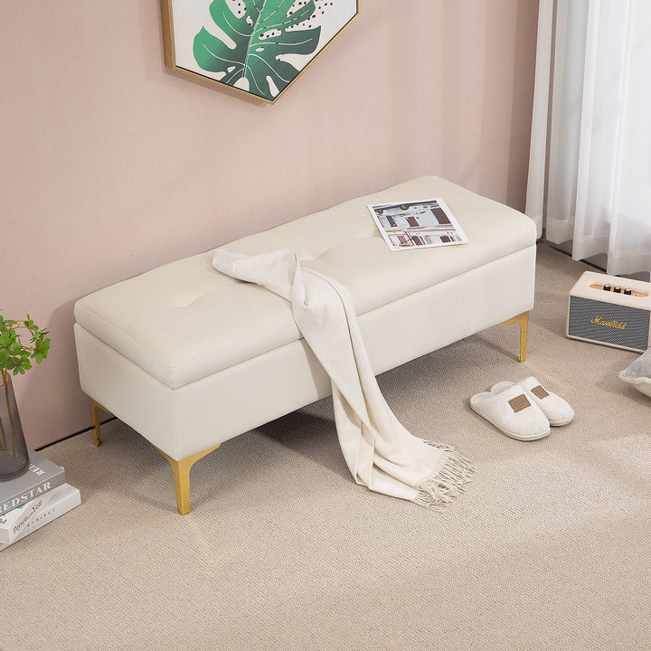 Bænk med opbevaringsplads, lasteevne op til 120 kg, 120 x 44 x 44,5 cm, beige