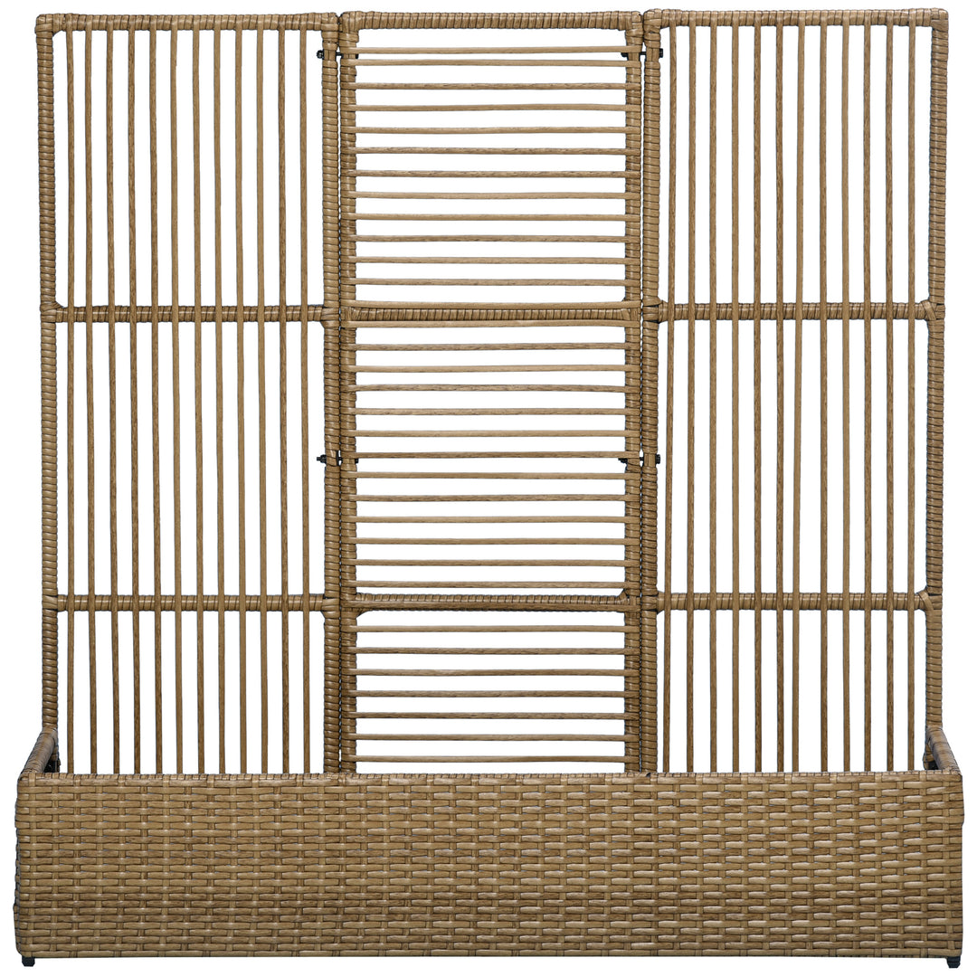 Blomsterkasse med espalier, vejrbestandig, polyrattan, 103 x 29 x 103 cm, sandfarvet