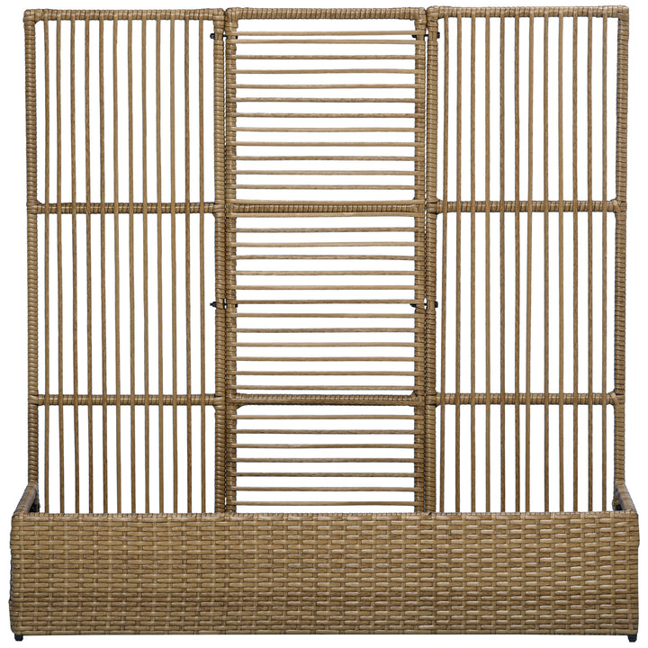 Blomsterkasse med espalier, vejrbestandig, polyrattan, 103 x 29 x 103 cm, sandfarvet