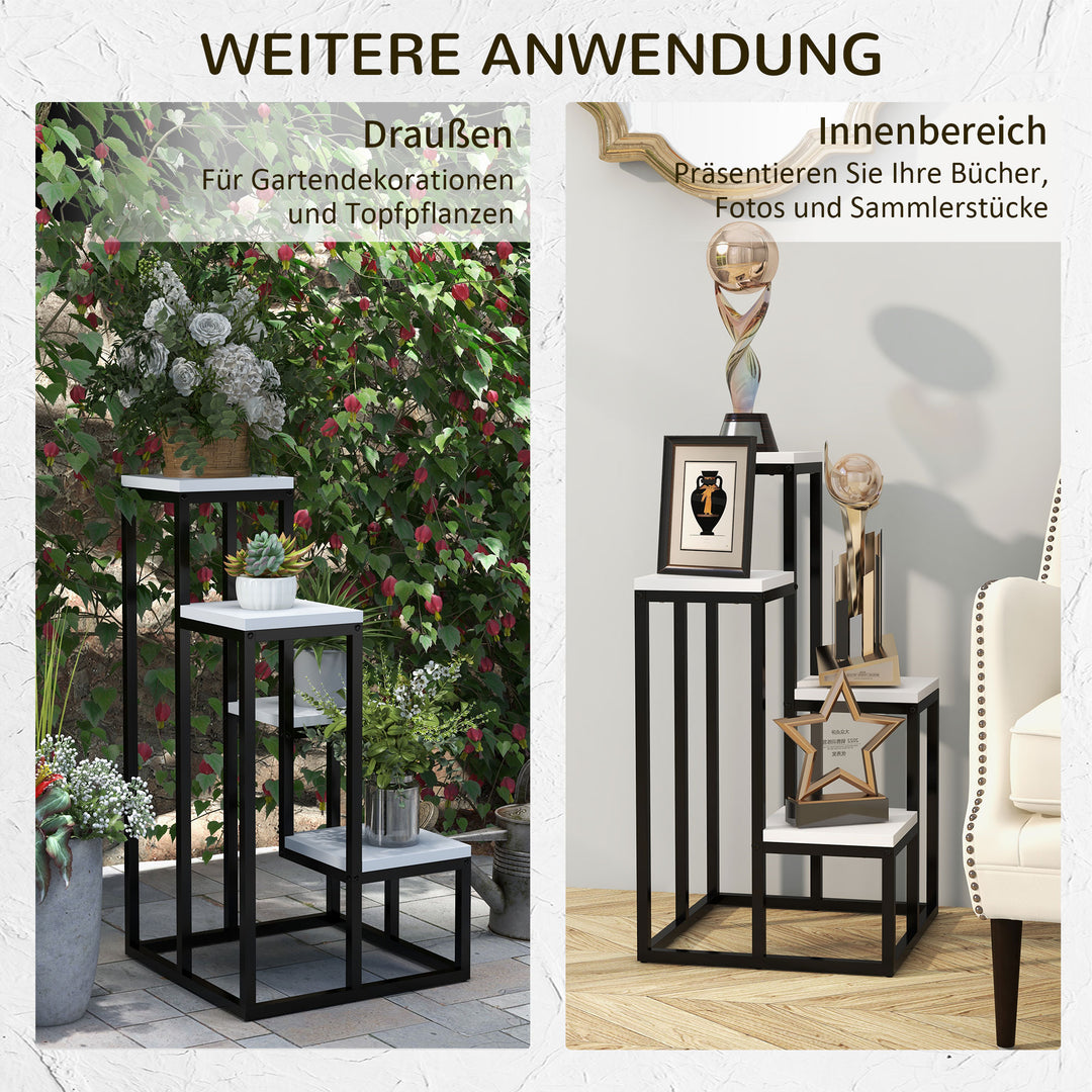 Blomsterhylde, 4 niveauer, indendørs og udendørs, metalramme, 34l x 34b x 70h cm, sort+hvid