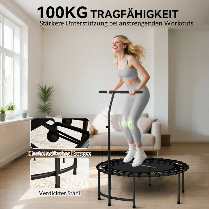 Rebounder-trampolin, 5-niveau justerbart håndtag, træningstrampolin, sort