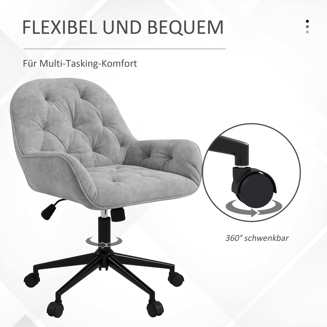 Kontorstol, skrivebordsstol, computerstol, højdejusterbar, fløjlslook, grå