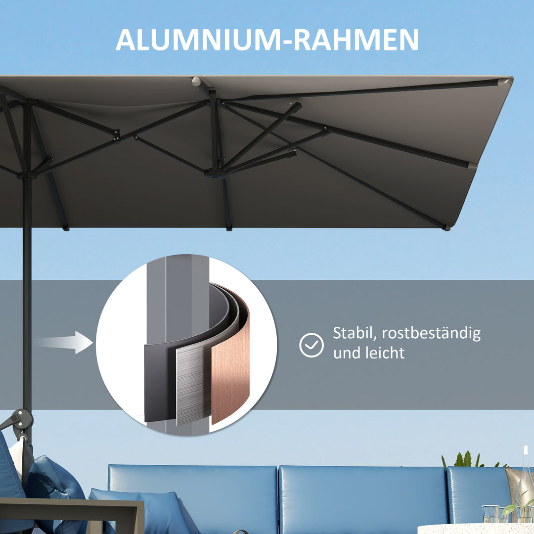 Dobbeltsidet paraply, 451 x 264 cm parasol med håndsving, 12 metalribber, aluminiumsstang, mørkegrå