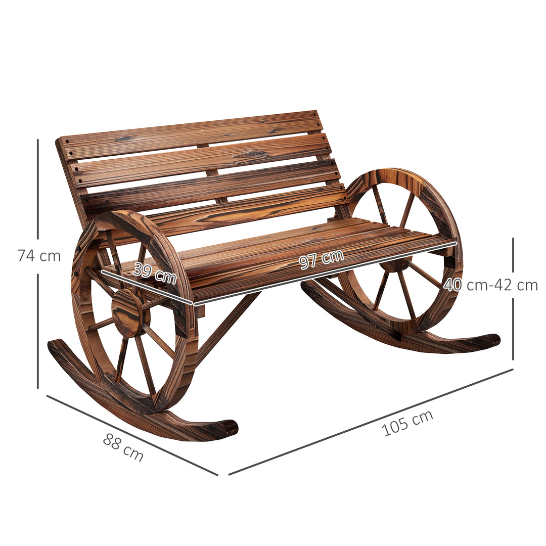 Havebænk, 2-personers gynge, med hjulformede armlæn, til altan, have, terrasse, forkullet.