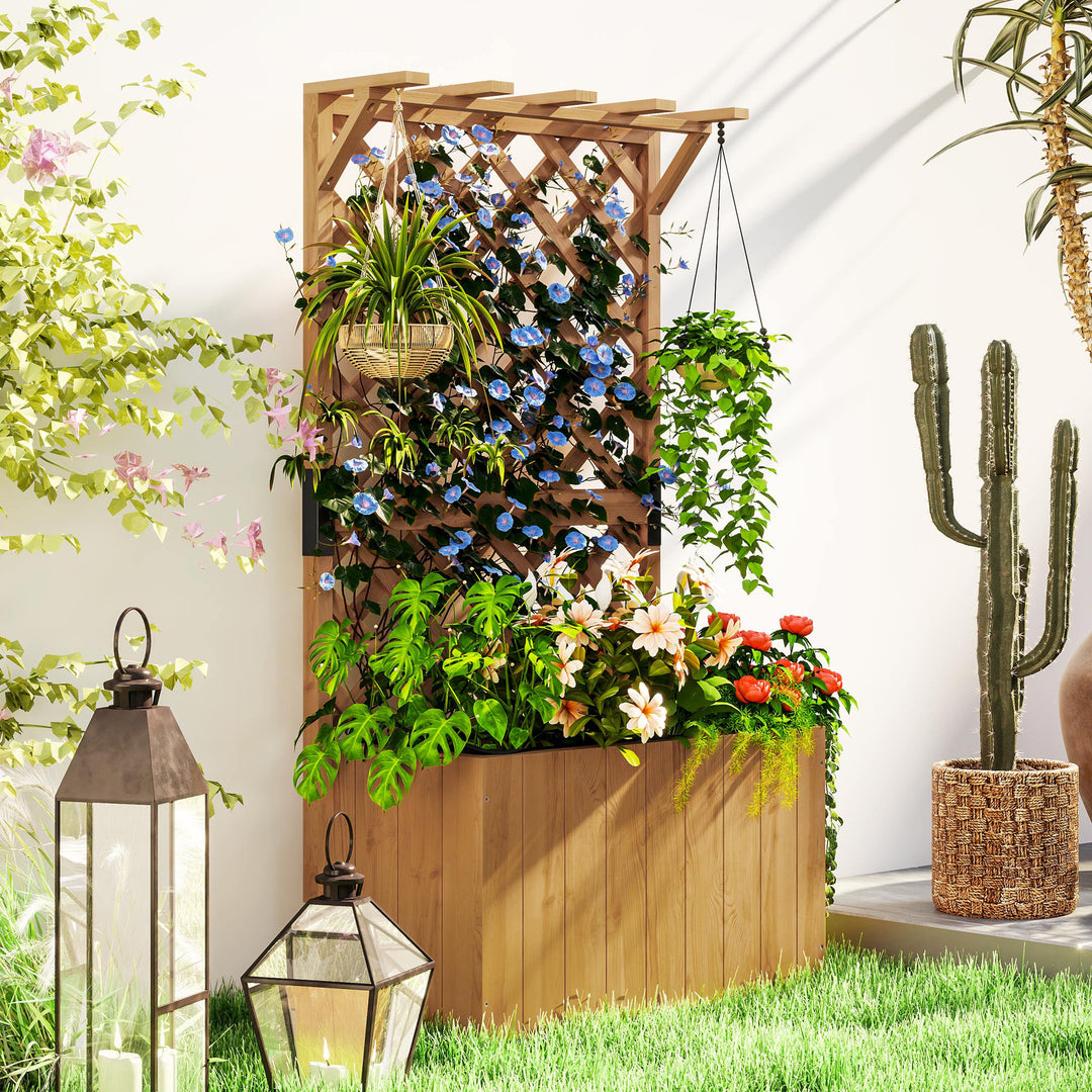 Hævet havebed med espalier, espalier, blomsterkasse, træ, haveespalier 64 x 33 x 122 cm naturligt træ
