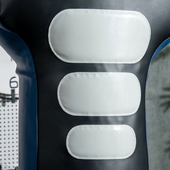 Boksedummy, fritstående, højdejusterbar, tung base, kunstlæder, sort+grå+blå, 55 x 55 x 178-207 cm