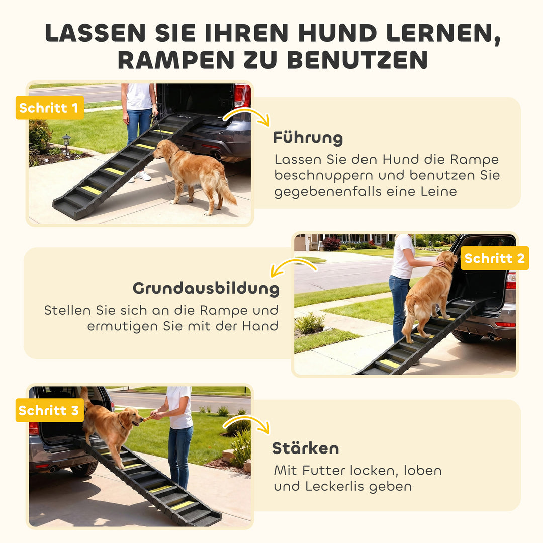 Sammenklappelig hundebakke, hundetrappe til biler og SUV'er, skridsikker hundebilrampe til store og små dyr op til 68 kg, 154x40 cm, sort