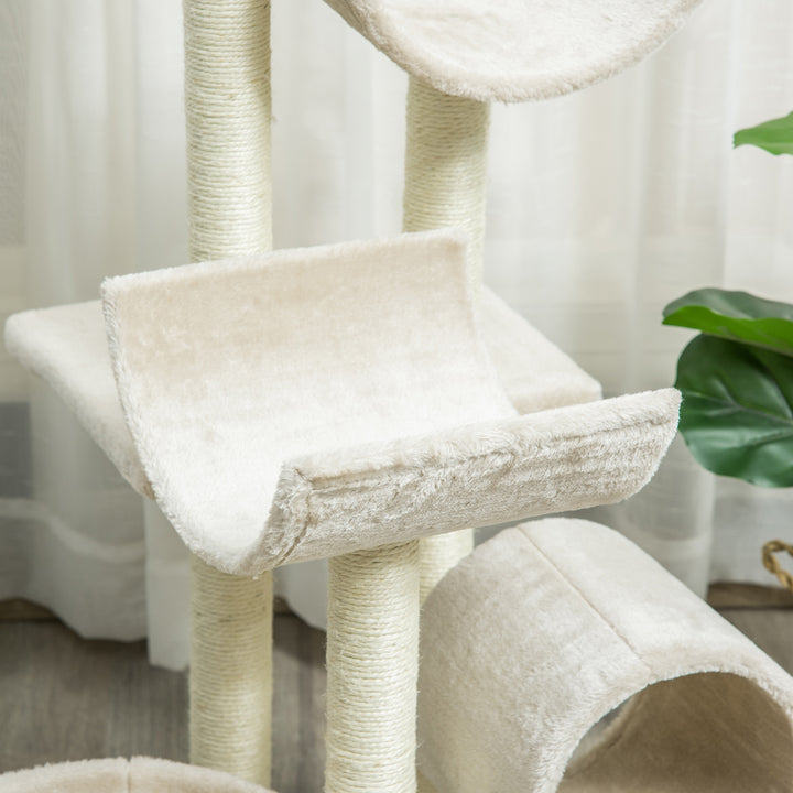 Kradsetræ til katte, klatretræ til katte, kradsetræstunnel, legetøjstunnel, beige l50 x b40 x h105 cm