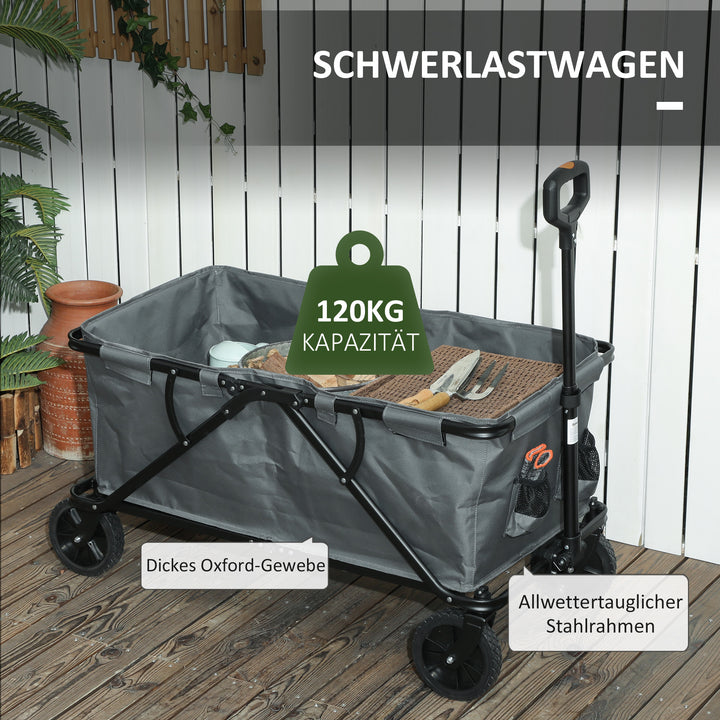Havevogn 120 kg lasteevne, foldbar transportvogn med aftagelig presenning 160 liter mørkegrå