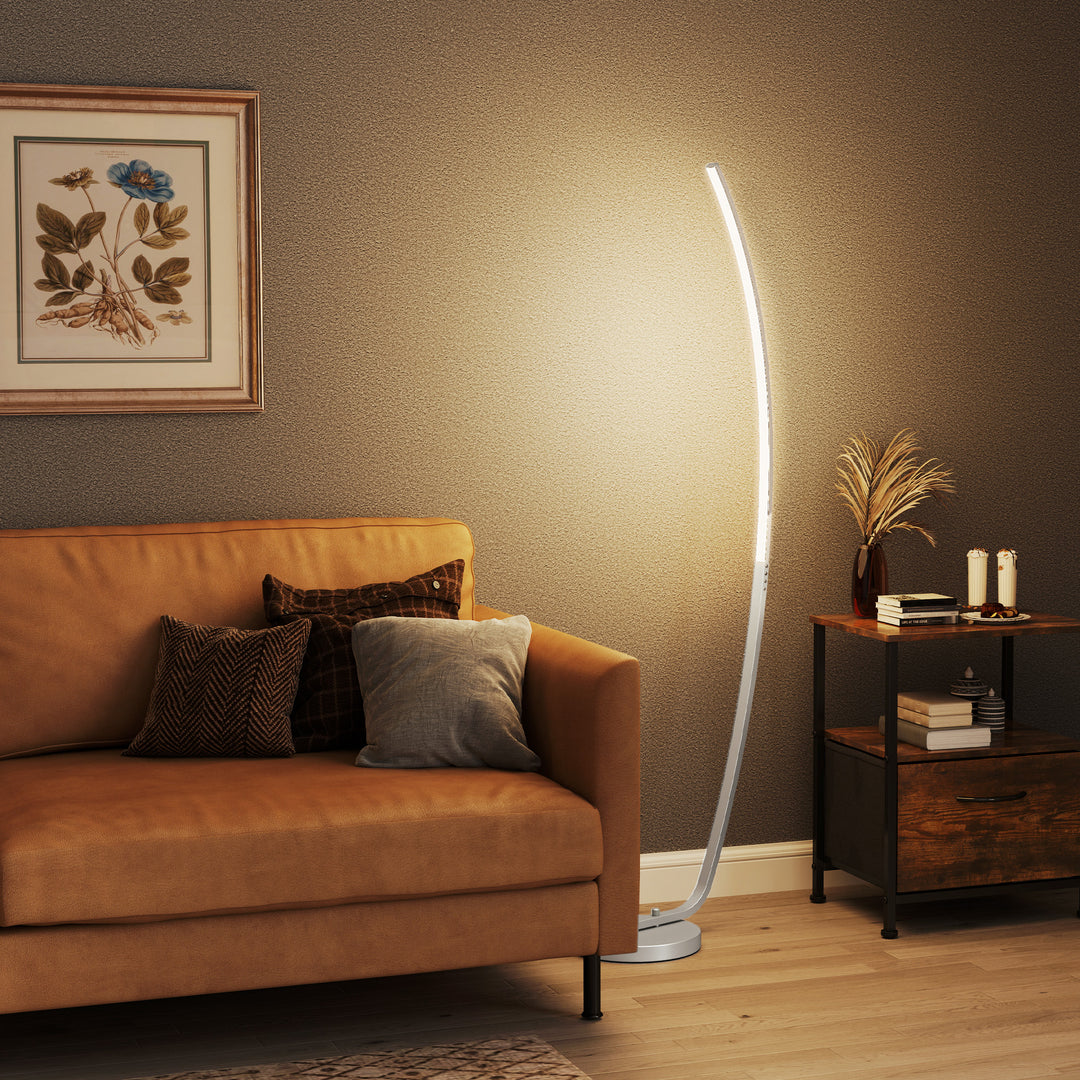 Led-entrelampe med justerbar lysstyrke, moderne gulvlampe med fodkontakt til soveværelse, stue, sølv