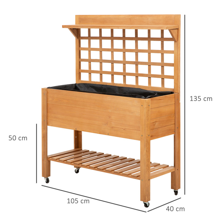 Højbed plantebord blomsterbord arbejdsbord havebord drivhus træ plantebord til have balkon, 105 x 40 x 135 cm, gran, ikke-vævet stof, brun