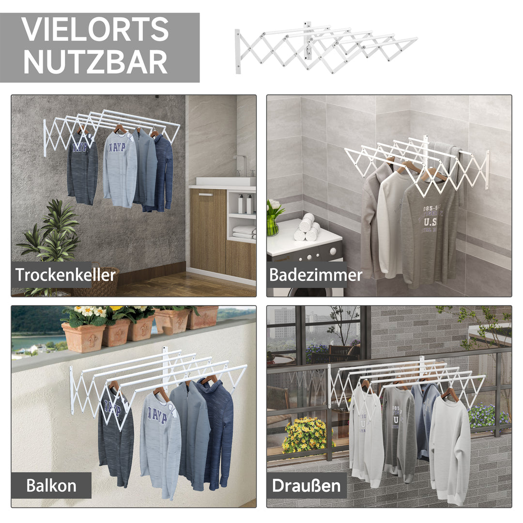 Vægmonteret tørrestativ, udtrækkelig, foldbar, pladsbesparende, hvid, 63,5 x 60 x 20 cm