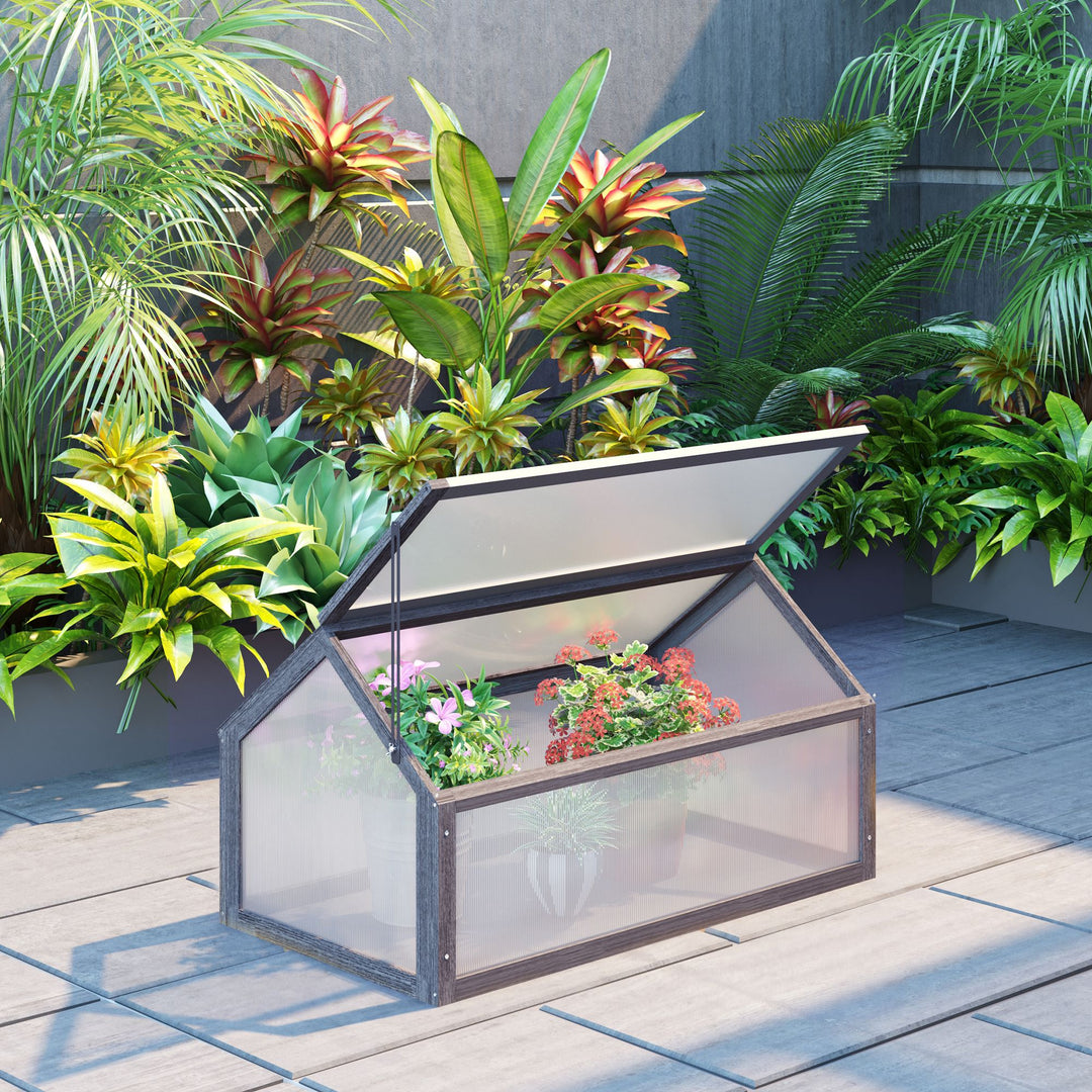 Mini-drivhus, kompakt træplantehus, polycarbonatpaneler, ventilationshul, 90l x 52b x 49,5h cm, grå