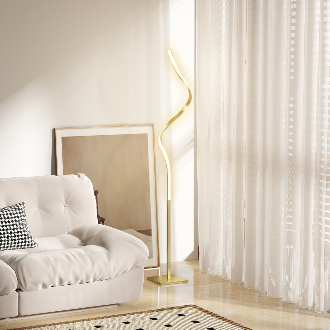 Spiralgulvlampe med fodkontakt og 3 lysstyrkeniveauer, 1,46 m, guld