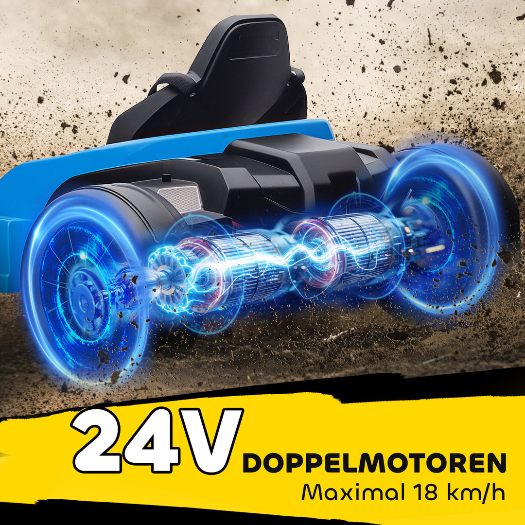 24V elektrisk gokart, drifttilstand, justerbart sæde, 5-punktssele, musikfunktion, 6-12 år, blå
