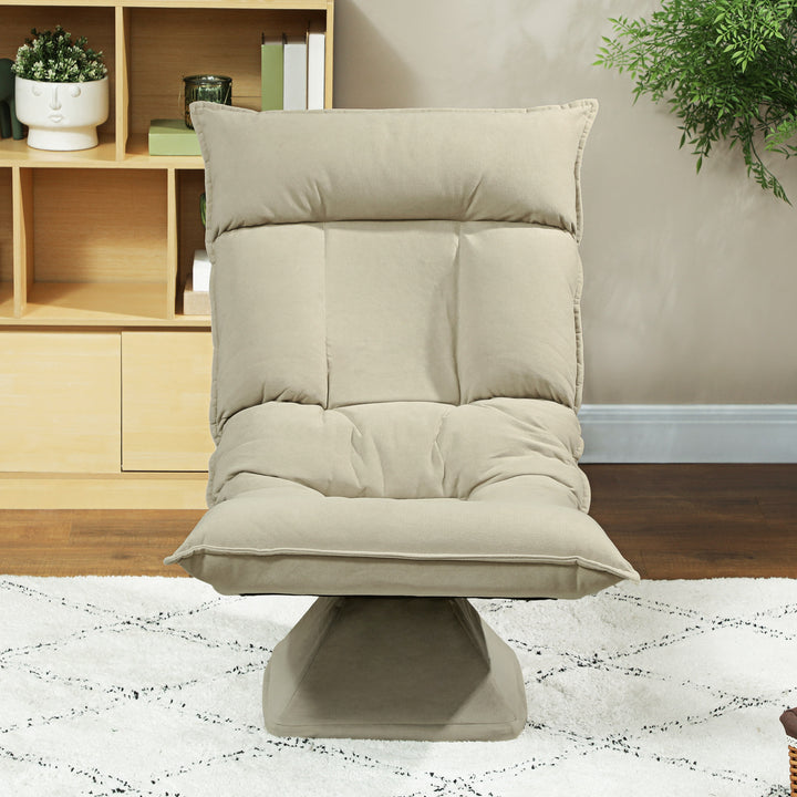 Gulvstol med 5-vejs justerbar ryglæn, drejelig, moderne polstret stol, beige