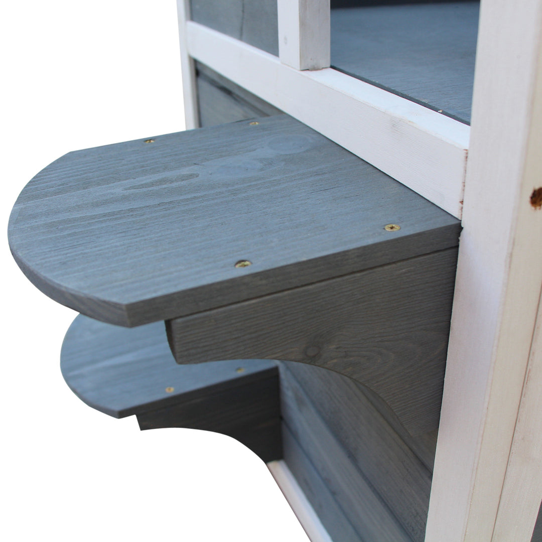 Trækattehus 2 etager vintertæt vandtæt kattehus med asfalttag trappe vindue kattehule udendørs ly til udendørs have balkon 51 x 51 x 81,3 cm grå