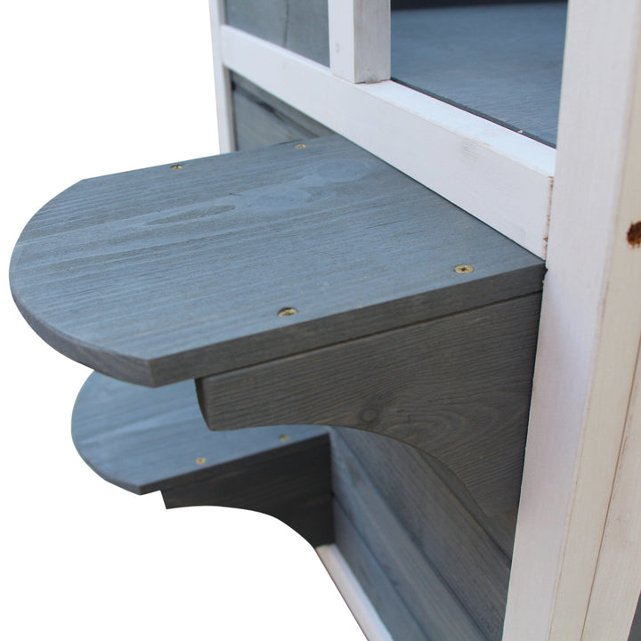 Trækattehus 2 etager vintertæt vandtæt kattehus med asfalttag trappe vindue kattehule udendørs ly til udendørs have balkon 51 x 51 x 81,3 cm grå