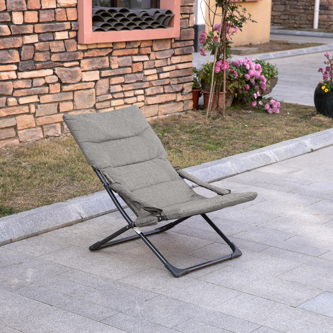 Metal havestol, klapstol med aftagelig hynde, vejrbestandig, foldbar, campingstol, liggestol, 120 kg vægtkapacitet, siddepladser til have, terrasse, balkon, 66B x 94D x 79H cm, grå