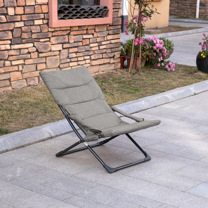 Metal havestol, klapstol med aftagelig hynde, vejrbestandig, foldbar, campingstol, liggestol, 120 kg vægtkapacitet, siddepladser til have, terrasse, balkon, 66B x 94D x 79H cm, grå