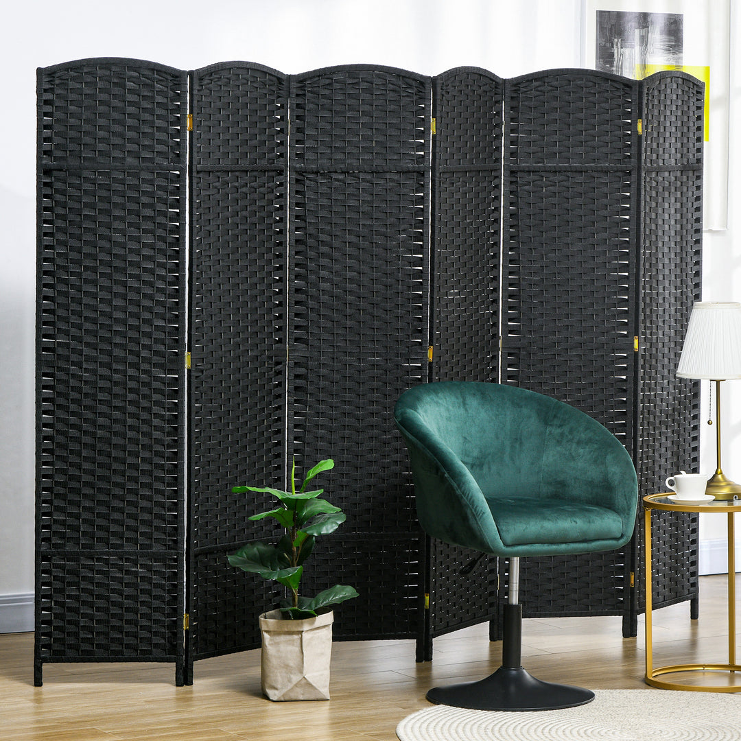 6-Panels rumdeler, foldbar skærm, skærm til stue, soveværelse, hjemmekontor, sort