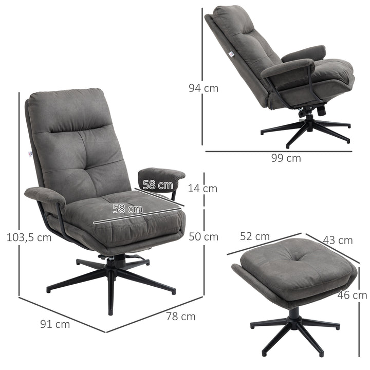 Lænestol med fodskammel, lænestol med fodskammel, justerbar ryglæn; mikrofiber, mørkegrå