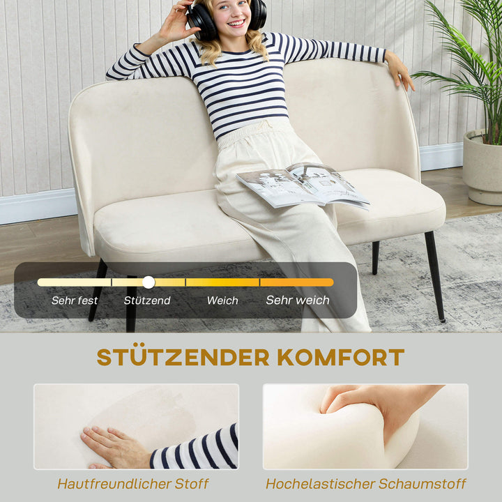 2-personers sofa, moderne polstret sofa med metal- og træstel, fløjlsblødt stofbetræk, beige