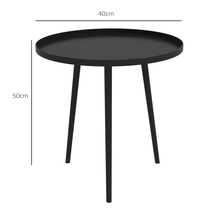 Udendørs sidebord, havebord, rundt terrassebord, stål, 40 x 50 cm, sort