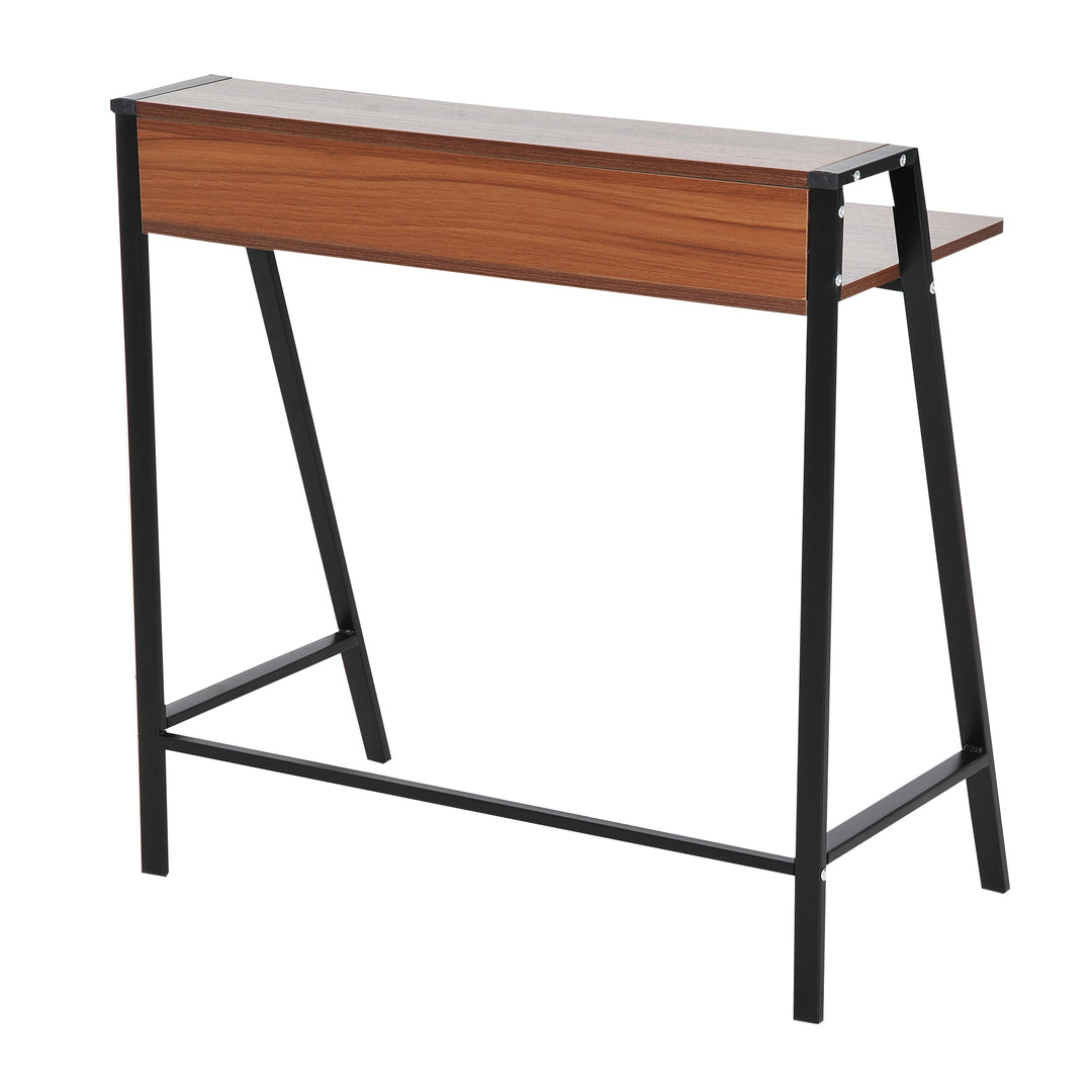 Skrivebord, computerbord med opbevaring og kabelhåndtering, moderne skrivebord med metalramme til studie, soveværelse, hjemmekontor, 84 x 45 x 85 cm, valnød + sort