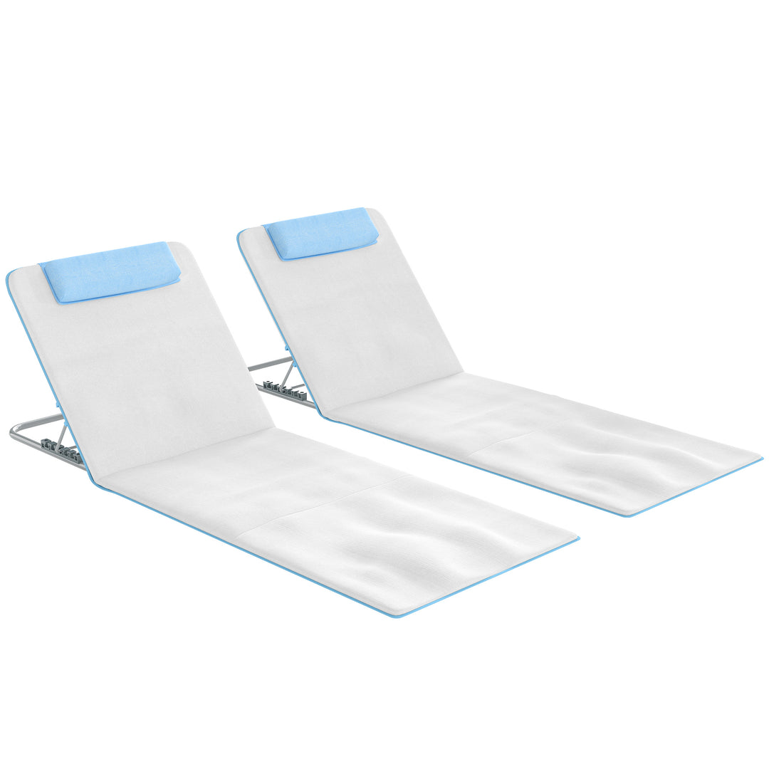Strandstol, solseng, havestol, foldbar, justerbar ryglæn, sidelomme, 48 cm x 134 cm x 33-43 cm, beige