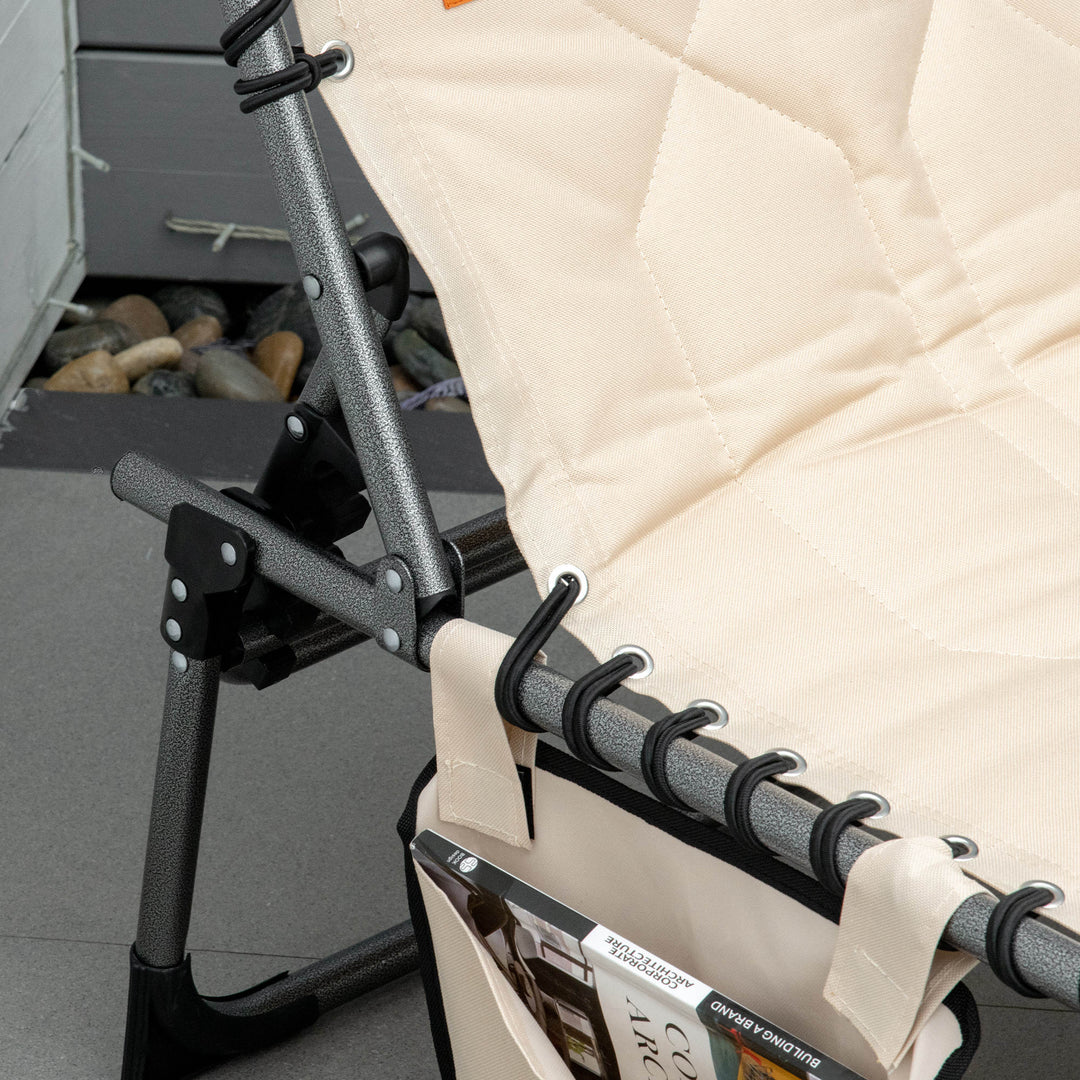 Solseng, foldbar haveliggestol, foldbar liggestol med hynde, 5-positions ryglæn, Oxfordstof, 188 x 57 x 30 cm, beige