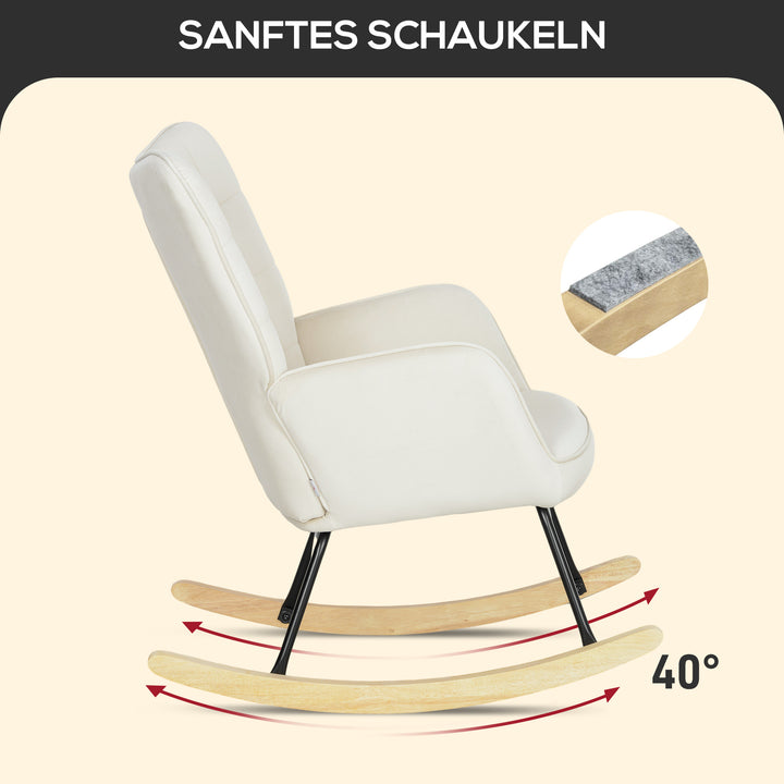 Gyngestol, tyk polstring, bred ryglæn, bøgetræ/stålstel, op til 120 kg, beige
