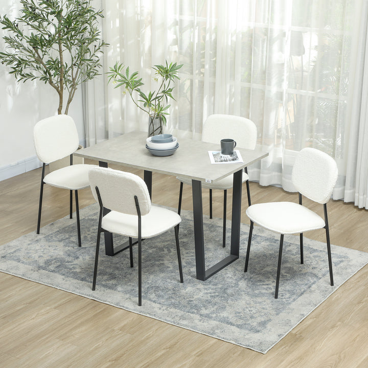 Sæt med 4 spisestole, blødt stofbetræk, stålben, armløs design, hvid