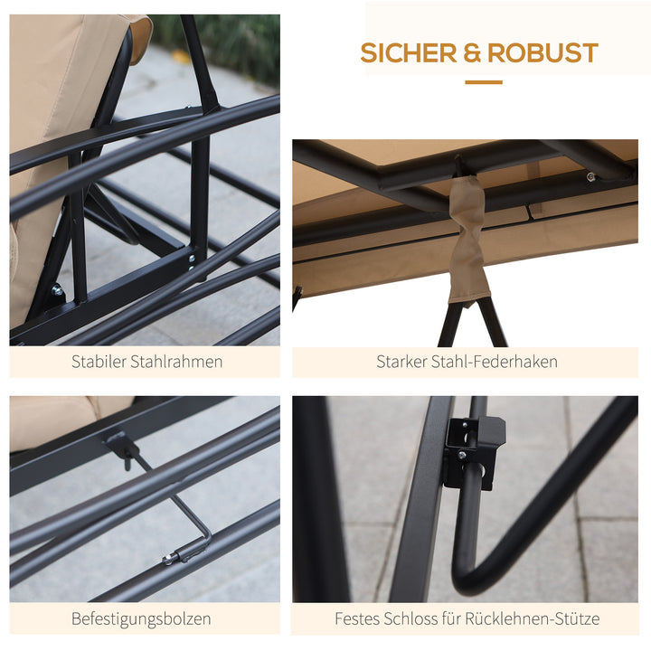 Hollywood gynge, havegynge med sidepaneler, 3-personers, beige, 256 x 172 x 248 cm