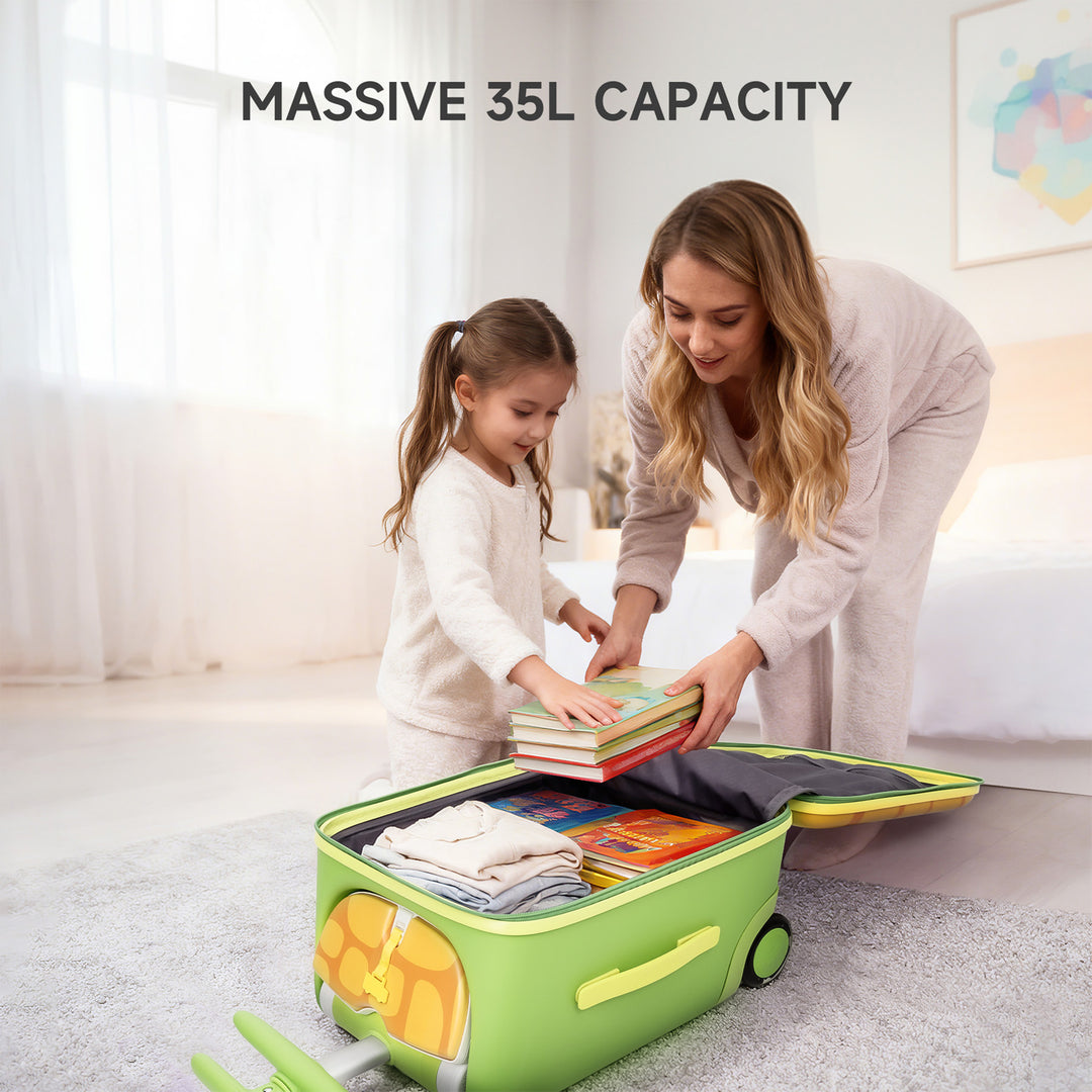 Jovikids JOYRIDE børnekuffert, 3-i-1 rejsetaske med universalhjul til rejser, armlæn til børn fra 3 år og opefter, 38L trolley håndbagage (grøn)