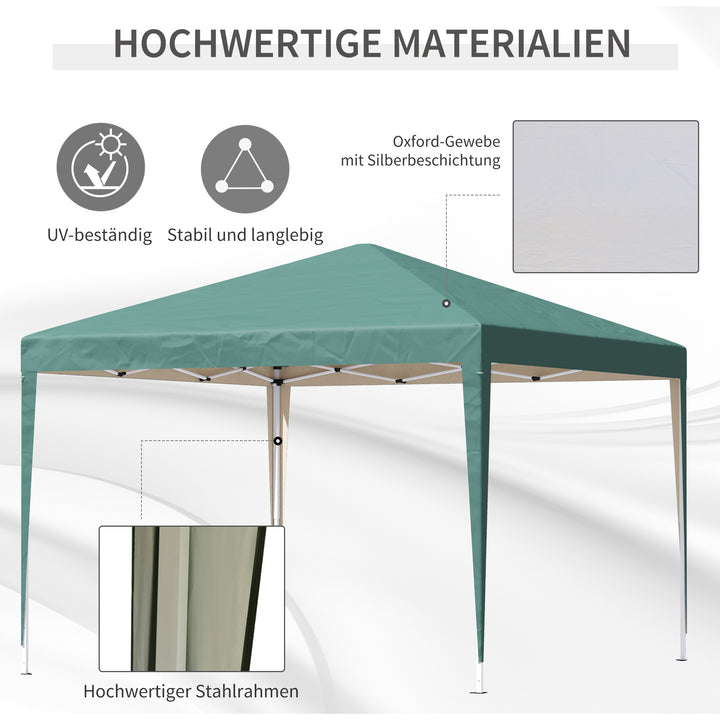 Pavillon, 2,95 x 2,95 m Pop-up foldbar pavillon, havepavillon, festtelt, UV-beskyttelse, stål + oxfordstof, grøn